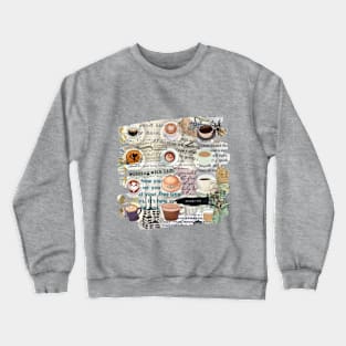 Coffee and reading - A collage of coffee cups books and torn pages Crewneck Sweatshirt